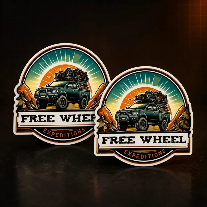 FreeWheel Expeditions Stickers (Set of 2) – Adventure Decals for Cars, Bikes & Travel Gear